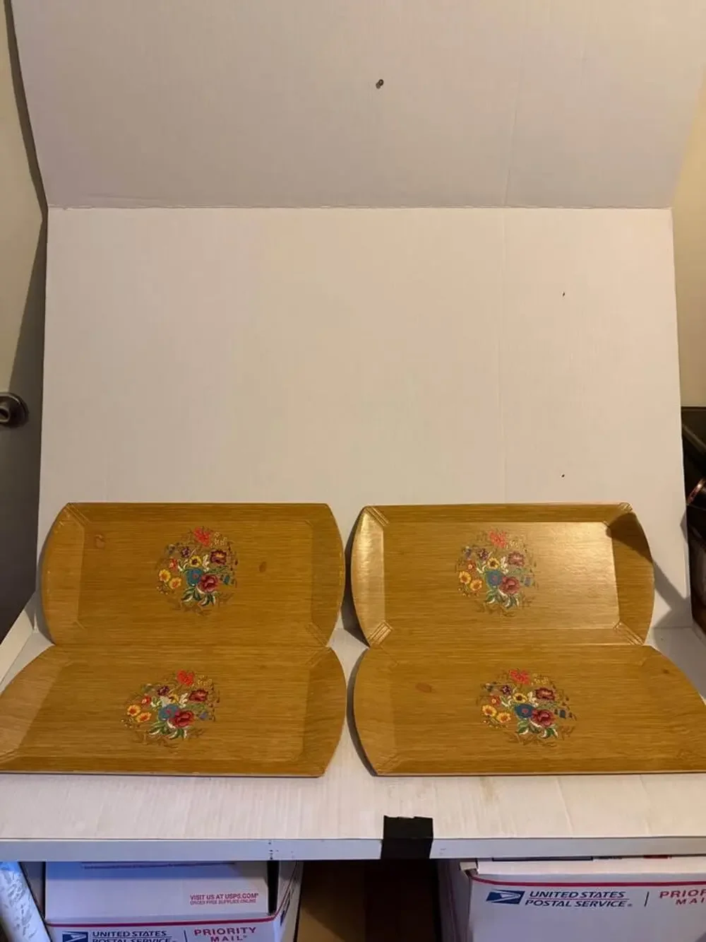c1940s-1950s 4 HASKO TRAYS COLORFUL FLORAL BOUQUET (4 WITH FLAW SEE PICS)
